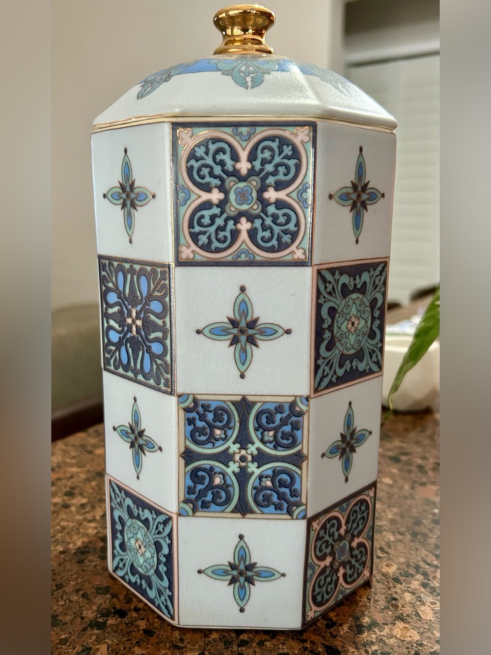 Decorative Blue Tile-Patterned Ceramic Vase - Home Accents